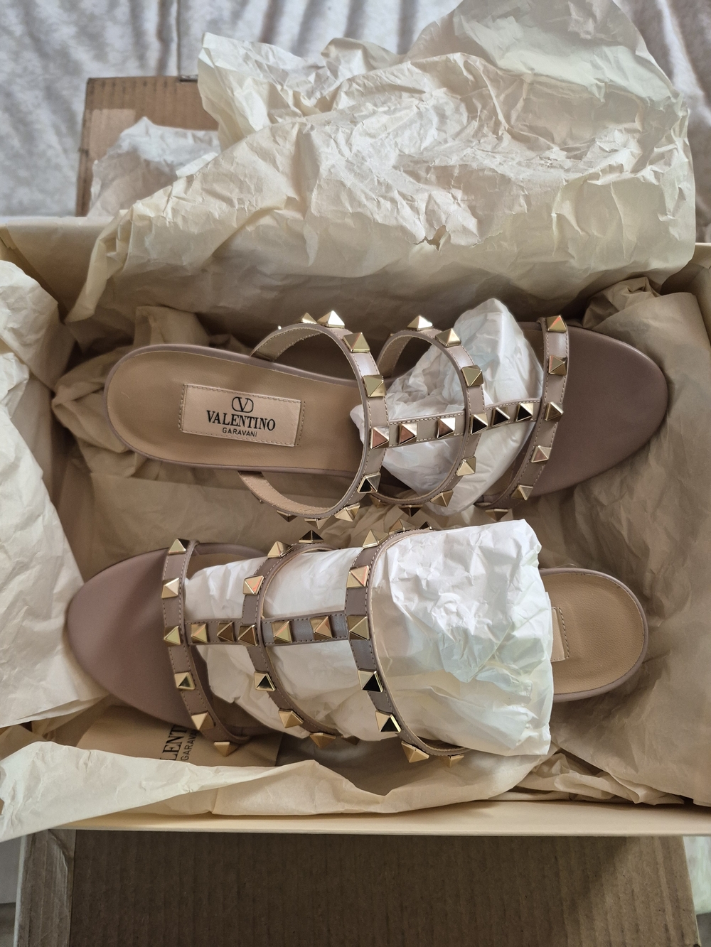 Rockstud Calfskin Leather Slide Sandal 60 Mm
